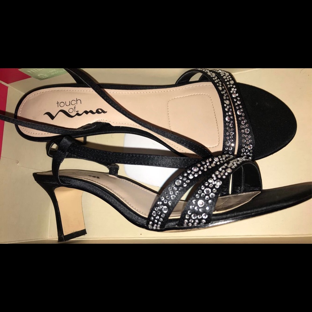 black jeweled heels